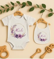 Pia Baby Premium %100 Pamuk İsme Özel Organik Baskılı Çıtçıtlı Bebek Body Ve Önlük 5069-20 (Ekru)
