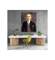 Renklendirilmiş Atatürk Kanvas Tablo Modeli Dikey Duvar Tablosu Ofis Ev Dekoru