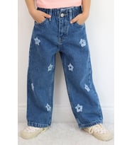 Breeze Kız Çocuk Jean Pantolon Yıldız Nakışlı Beli Lastikli Düğmeli 1.5-5 Yaş, Mavi