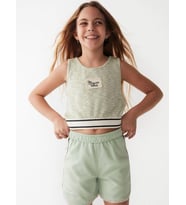 Kız Çocuk Simli Triko Kumaş Crop Bluz (Yeşil)