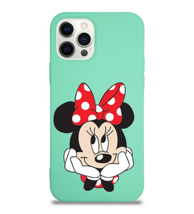 Apple iPhone 12 Pro Max  Lansman Kılıf Minnie Mouse Tasarımlı Altı Kapalı İçi Kadife Kaplı  Kapak (Şeffaf)
