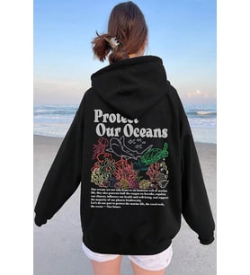 Oceans Baskılı Oversize Sweatshirt (Siyah)