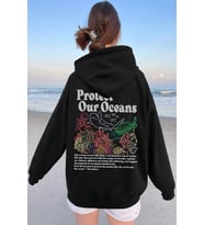 Oceans Baskılı Oversize Sweatshirt (Siyah)