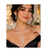 DAMLA TAŞLI, GÜMÜŞ RENK SUYOLU KOLYE VE KÜPE SETİ ACR9836