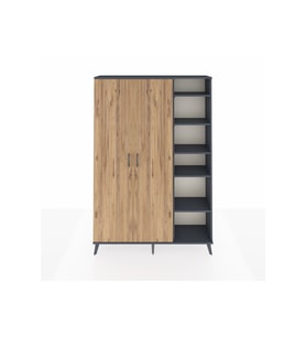 Arges Dolap 7 Raflı 2 Kapaklı Tek Askılı 132x30x195 Antrasit-Çam/Antrasit