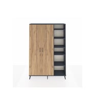 Arges Dolap 7 Raflı 2 Kapaklı Tek Askılı 132x30x195 Antrasit-Çam/Antrasit