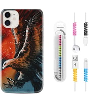 Apple iPhone 11 12 13 Mini Kılıf Kablo Koruma Spiral Silikon Kartal Uçarken 1718