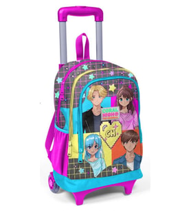 Coral High Işıklı Tekerlekli Anime Çekçek Okul ve Seyahat Çantası Kız Çocuk Gri