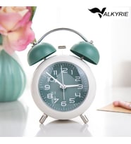 Valkyrie Akar Saniyeli Analog Yüksek Sesli Şirin Masa Saati Alarmlı Işıklı Dakik Çift Çanlı Yeşil