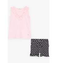Breeze Kız Çocuk Şortlu Takım Puantiyeli Fiyonklu Fırfırlı 4-8 Yaş, Neon Pembe