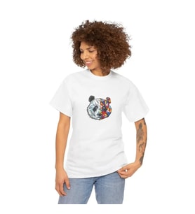 Unisex Bisiklet Yaka Baskılı T-Shirt - Beyaz