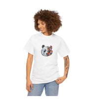 Unisex Bisiklet Yaka Baskılı T-Shirt - Beyaz