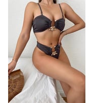 Antrasit Tokalı İtalyan Kumaş Bikini Takımı