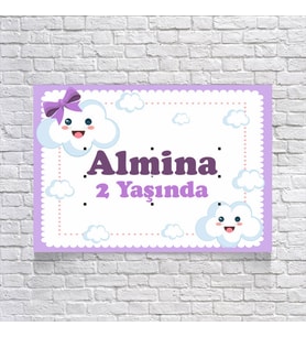 Bulutlar Temalı Doğum Günü Afişi