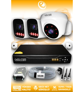 Elitcam 3 Kameralı Zebra 1 İç Kamera Set HDD'siz 5 MP Full HD Gece Görüşlü Güvenlik Kamerası Sistemi