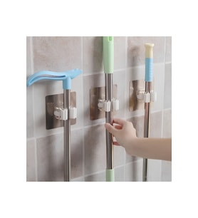 3 Adet Mutfak Banyo Askı Yapışkanlı Duvara Monte Fırça Süpürge Mop Ve Paspa