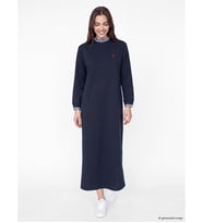LCW Modest Lacivert Fırfırlı Dik Yaka Nakışlı A Kesim Elbise