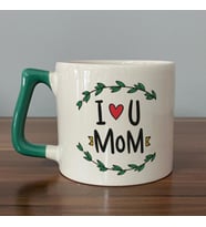 I Love You Mom Baskılı Yeşil Kulplu D Kupa