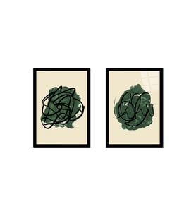 Yeşil Soyut Line Art İkili Çerçeveli Cam Tablo Seti