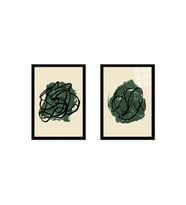 Yeşil Soyut Line Art İkili Çerçeveli Cam Tablo Seti