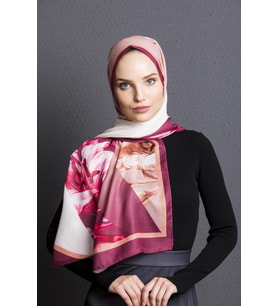 Çiçekli Desen Pavia Seri Şal Eşarp Askısı ile Birlikte 90X200 cm Gül-90X200