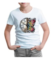 A Vintage Clock and a Colorful Butterfly Beyaz Çocuk Tshirt