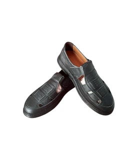 Ortopedik Deri Kapali Sandalet (Siyah-Gri)
