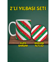 Yılbaşı Temalı Kupa ve Bardak Altlığı Seti