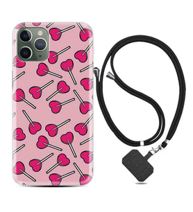 Apple iPhone 11 12 13 14 Pro Max Kılıf Boyun Askılı Silikon Heart Lollipop 1414