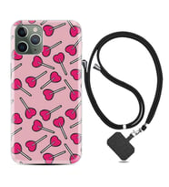 Apple iPhone 11 12 13 14 Pro Max Kılıf Boyun Askılı Silikon Heart Lollipop 1414
