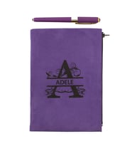 Kişiye Özel Süet Defter ve Kalem Seti - İsim Baskılı Kartlıklı Defter Seti