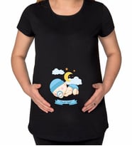 BK Gift Kişiye Özel İsimli Uyuyor Tasarımlı Siyah Hamile Tişört-2