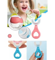 Çocuk Diş Fırçası U Şeklinde Pratik Bebek Diş Fırçası Saplı 2-6 Yaş PEMBE 360 Derece Dönebilen