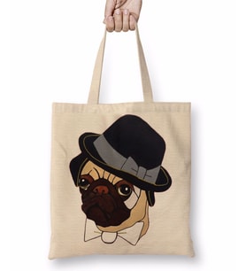 Pug Köpek 04 Bez Çanta Uzun Saplı