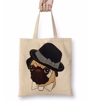 Pug Köpek 04 Bez Çanta Uzun Saplı