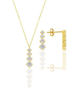 Söğütlü Silver Gümüş altın yaldızlı zirkon taşlı  ışıltılı ikili set