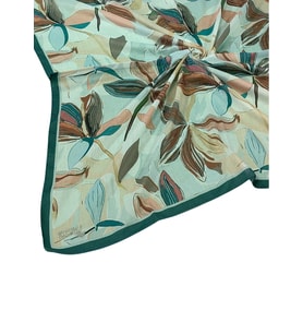Ebruli Soft Pamuklu Çiçek Desenli Eşarp - 95x95 cm (Zümrüt Yeşili)