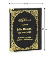 50 Adet İsim Baskılı Vav Desenli Yaldızlı Deri Ciltli Çanta Boy Yasin Kitabı Mevlüt Hediyesi 128 Sayfa Siyah