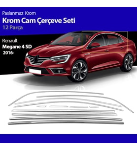 Renault Megane 4 Cam Çıtası Kromu Çerçevesi Komple Set 12 Parça