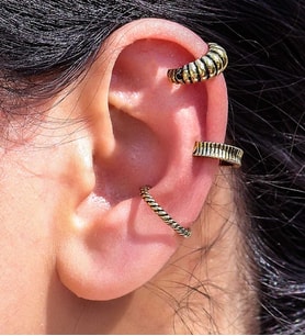 Vintage Antik 3'lü Deliksiz Ear Cuff Ayarlanabilir Kıkırdak Küpe Seti  eukk4 (Sarı)