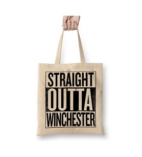 Straight Outta Winchester Supernatural Beyaz Bez Çanta Uzun Saplı Alışveriş Çantası Plaj Çantası