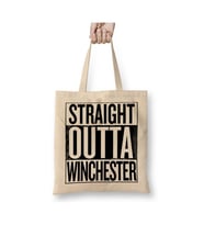 Straight Outta Winchester Supernatural Beyaz Bez Çanta Uzun Saplı Alışveriş Çantası Plaj Çantası