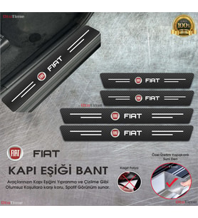 Fiat  Logolu Karbon Kapı Eşiği Koruyucu Suni Deri 4'lü Set
