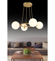 Eskitme 4 Lü Halka Beyaz   Glop Camlı Modern Avize