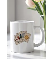 Tarot Kartları Tasarımlı 330ml Baskılı Beyaz Seramik Kupa Bardak