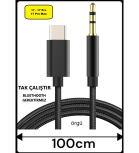 Iphone UYUMLU 17 17 Pro 17 Pro Max Aux Kablo Type C Örgü Hasır Dac Çipli Kablo Tak Çalıştır