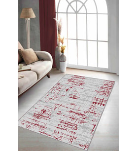 Kırmızı Vintage Kaymaz Taban Makinede Yıkanabilir Halı ES08 - 100 x 160 cm