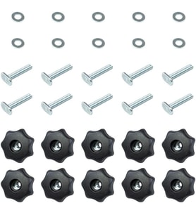 Powertec 71481 T-Track Topuz Takımı, 7 Yıldızlı Dişli 1/4-20 Düğmeler, T-Cıvatalar Ve Ağaç İşleme Ji