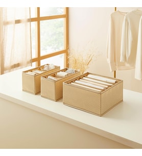 Ocean Home Textile 3'lü 6 Bölmeli Bej Balıksırtı Çekmece İçi Düzenleyici Kutu Set