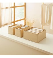 Ocean Home Textile 3'lü 6 Bölmeli Bej Balıksırtı Çekmece İçi Düzenleyici Kutu Set
